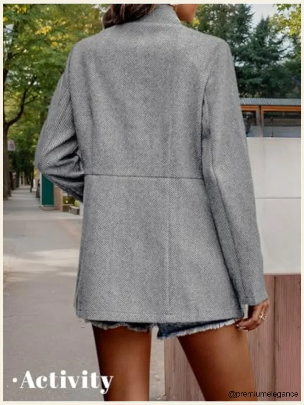 Women's Herringbone Tweed Blazer Long Plaid Jacket
